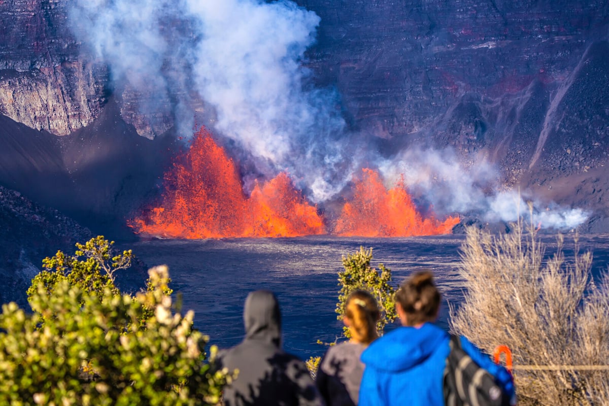 Child nearly falls into active volcano
