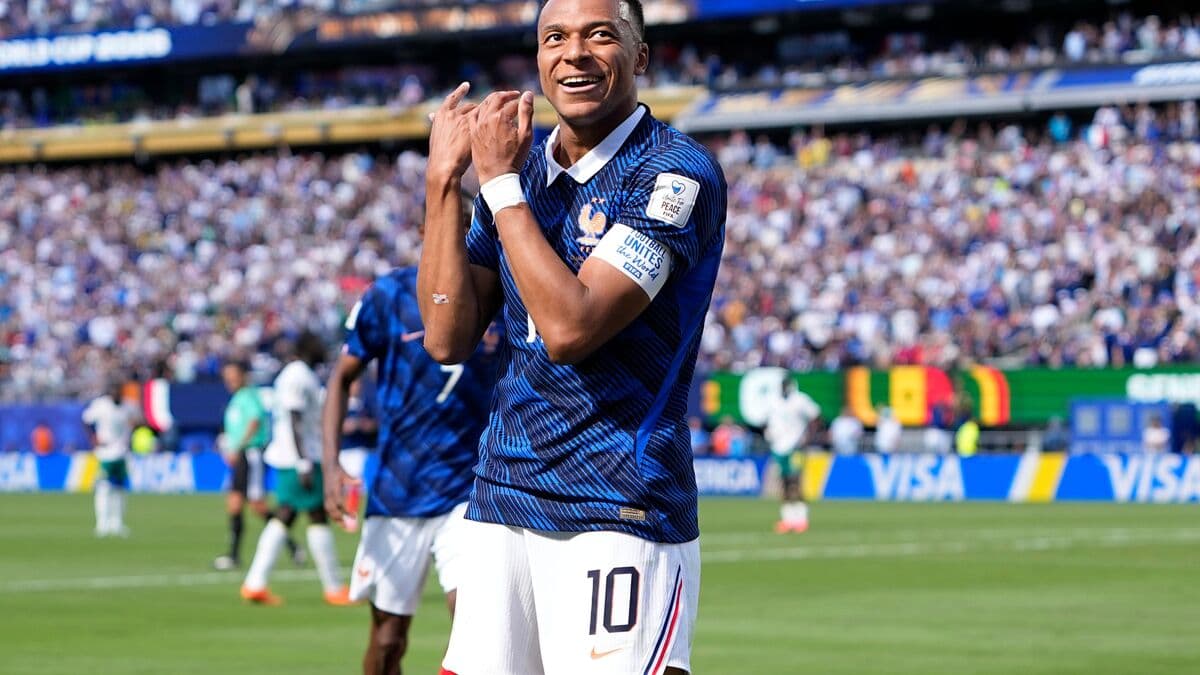 Mbappe kept his promise to TV star James Corden and celebrated with an air flute