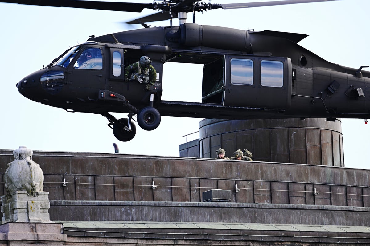 Defence and Police Conduct Helicopter Exercise in Stockholm