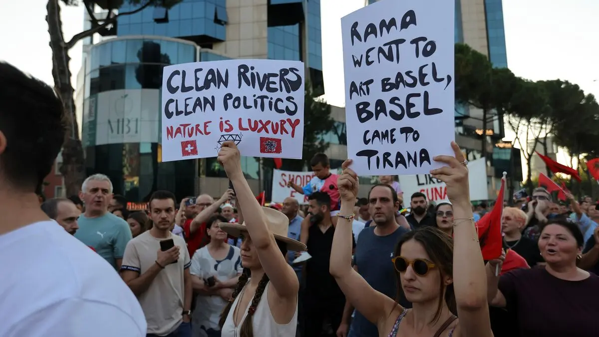 Albanians march against Trump family-backed resort plan in Tirana