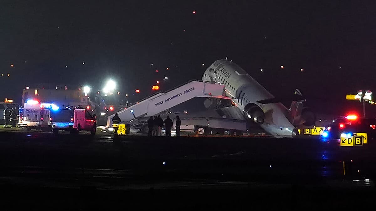 Air Canada plane collides with ground vehicle while landing at LaGuardia Airport in New York