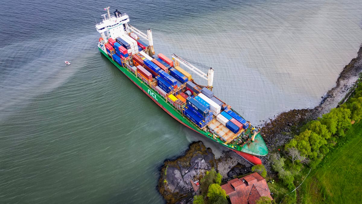 Container Ship Runs Aground Near Norwegian Home in Trondheimsfjord