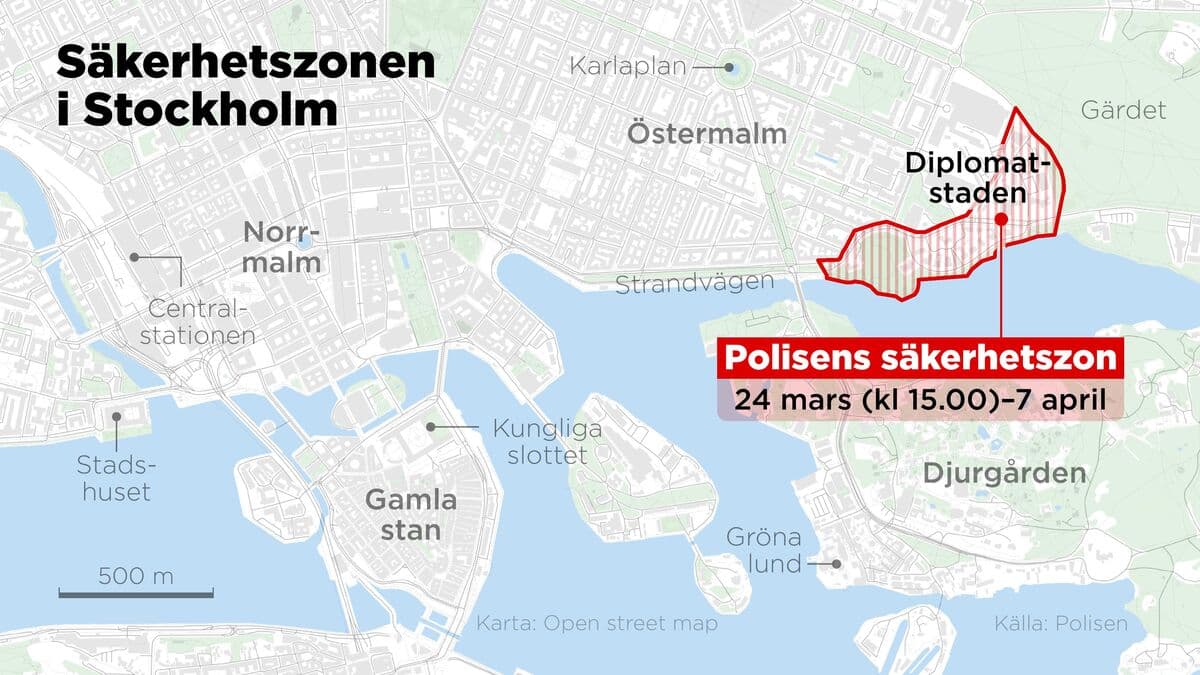 Visitation zone around embassies in Stockholm - several incidents reported