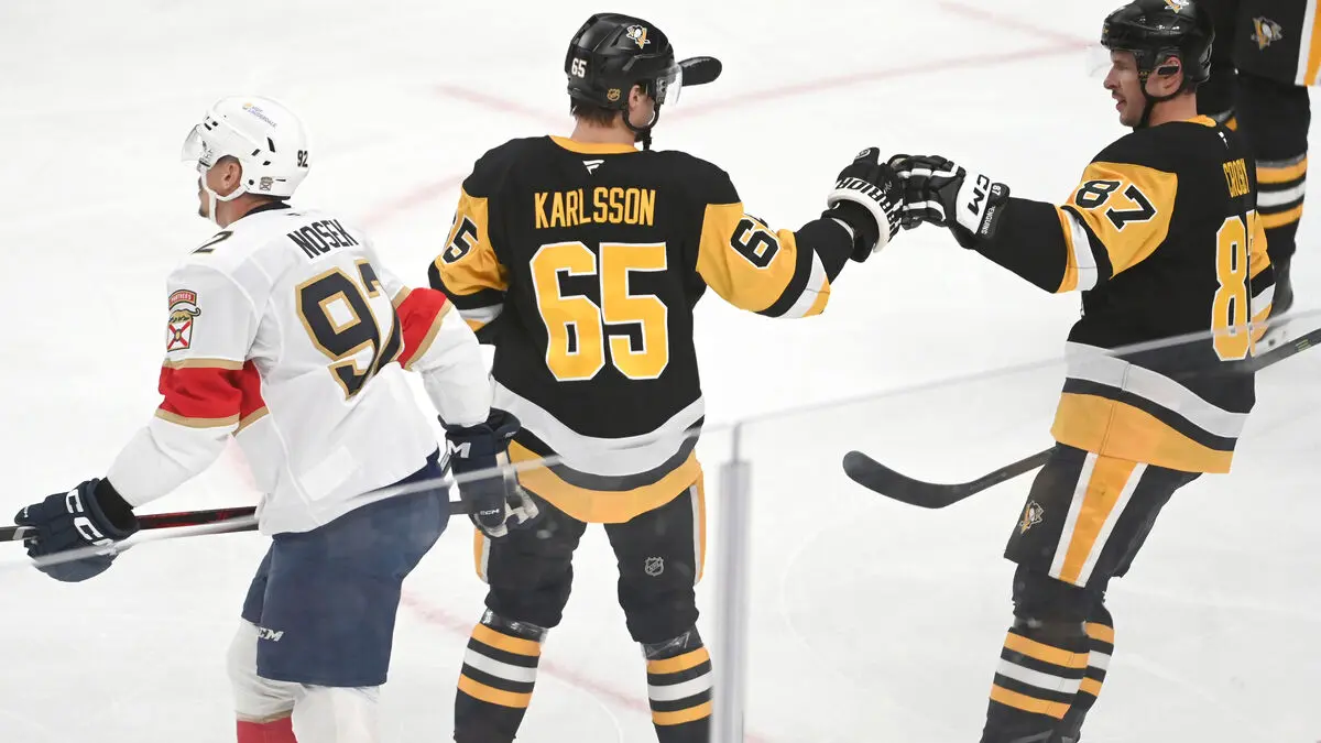 Swedish goal celebration in Pittsburgh's 9-4 victory over Florida