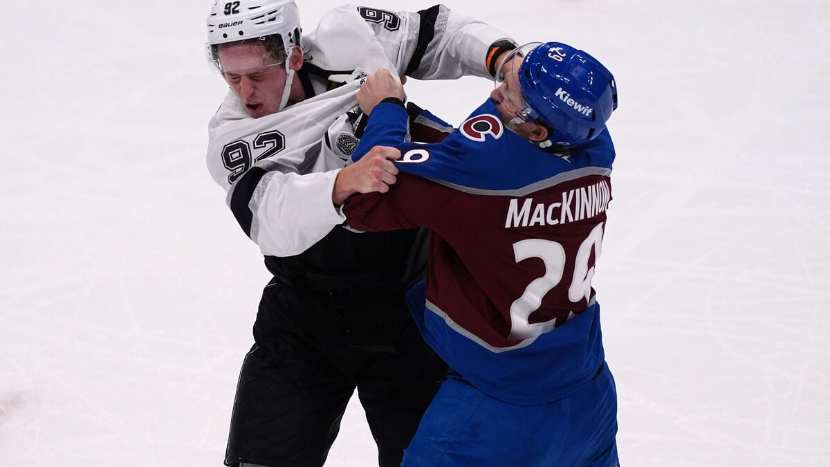 Nathan MacKinnon scores twice, fights Brandt Clarke as Avalanche beat Kings 8-4