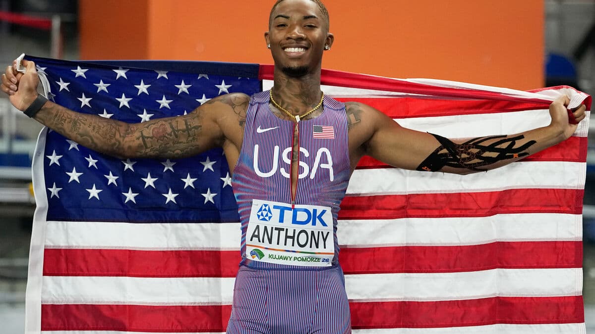 Debutant Jordan Anthony roared to 60-meter win at World Indoor Championships in Toruń, Poland