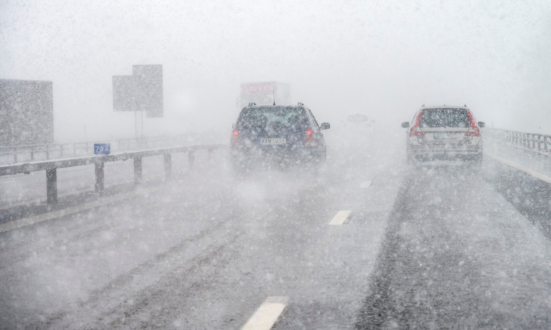 Snow Cannon Effect Behind Traffic Chaos