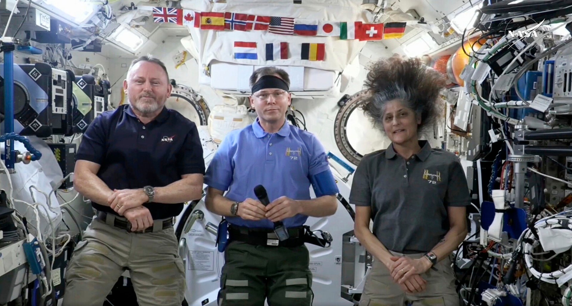 Unexpected hair focus when stranded astronauts are heading home