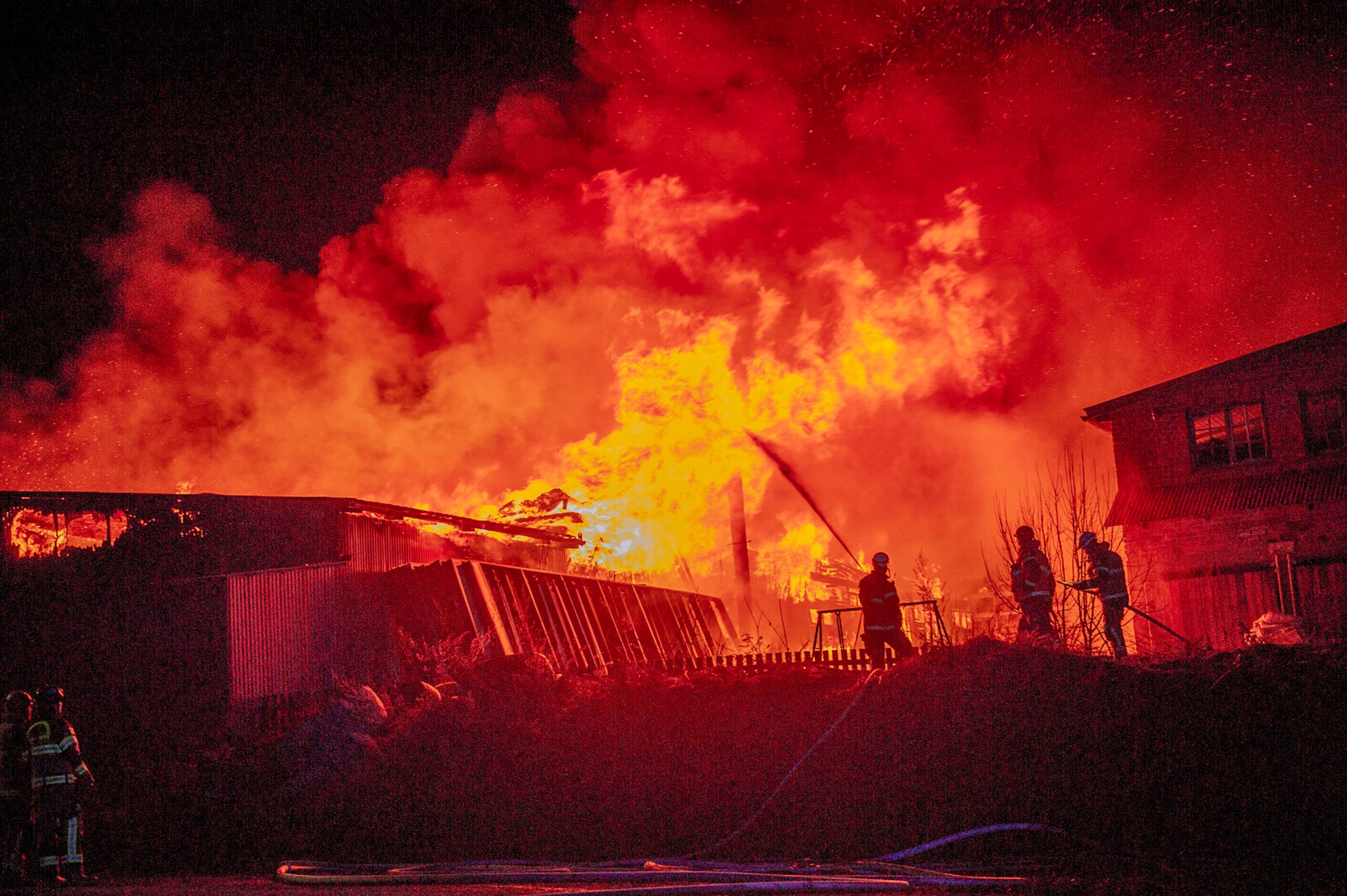 Massive Workshop Fire in Sweden Threatens Nearby Homes