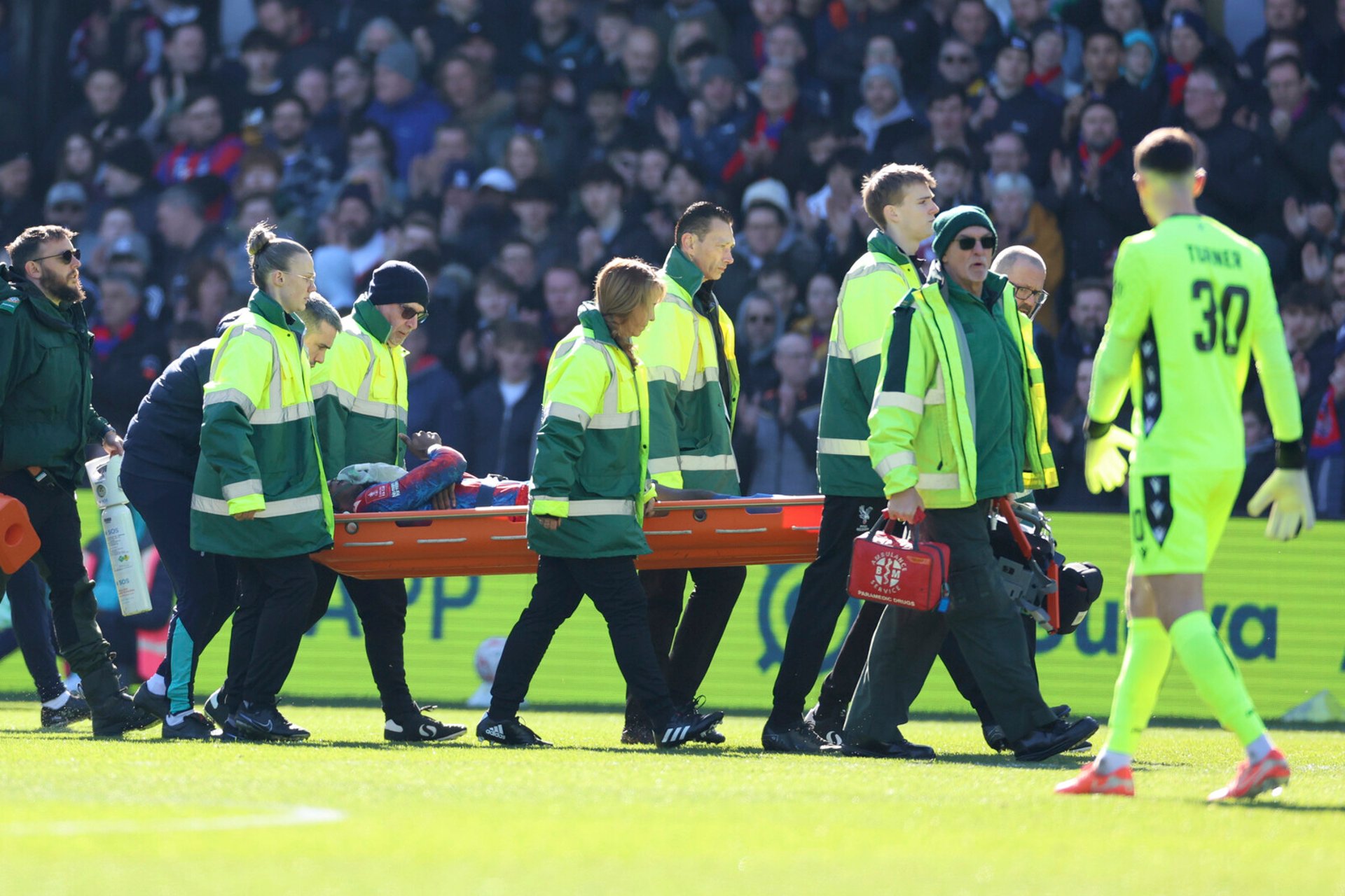 Nasty collision in the FA Cup - player stretchered off