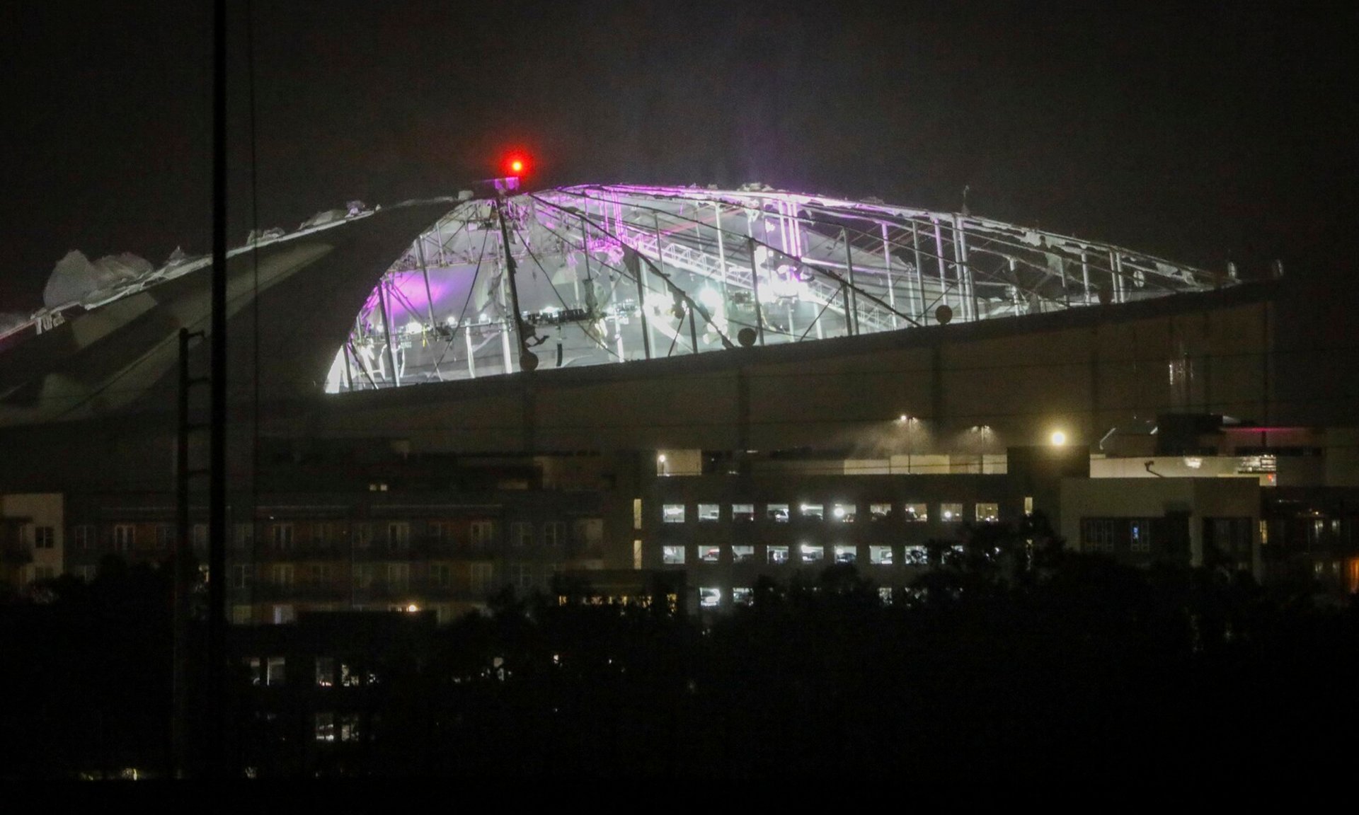 Roof torn off sports arena