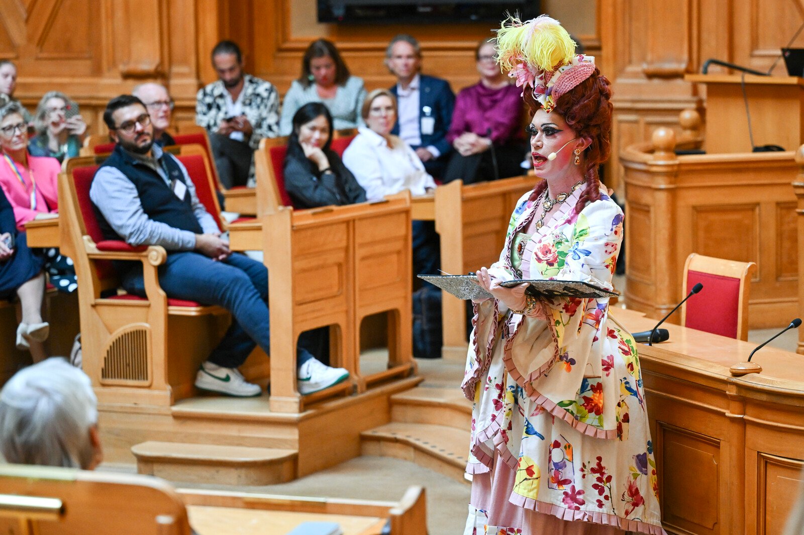 Drag Queen Inga Tvivel reads Fairy Tales in Parliament