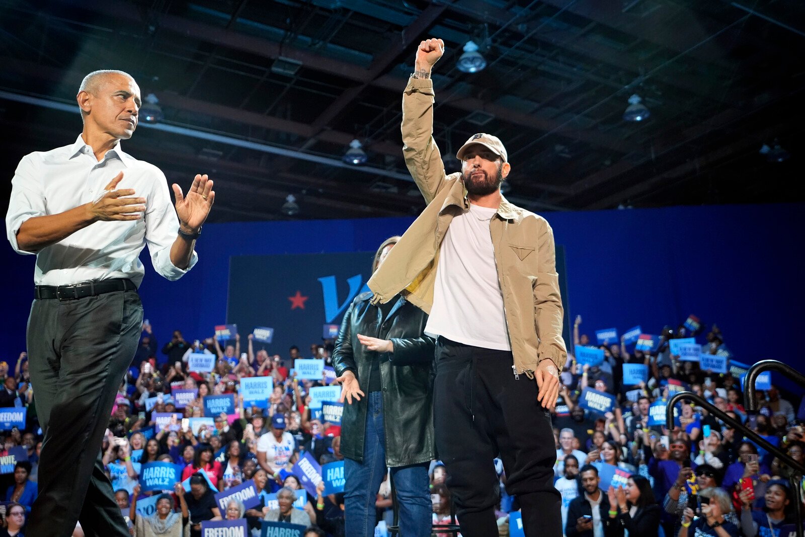 Obama rapped with Eminem at an election rally