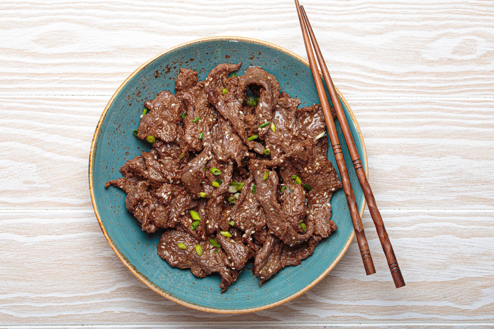 Bulgogi, sliced meat marinated in sauce